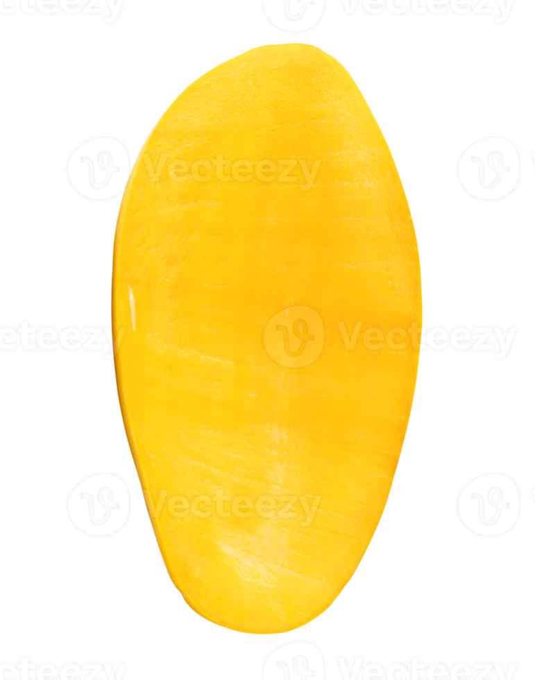 A half of single ripe yellow mango fruit isolated with clipping path in file format png
