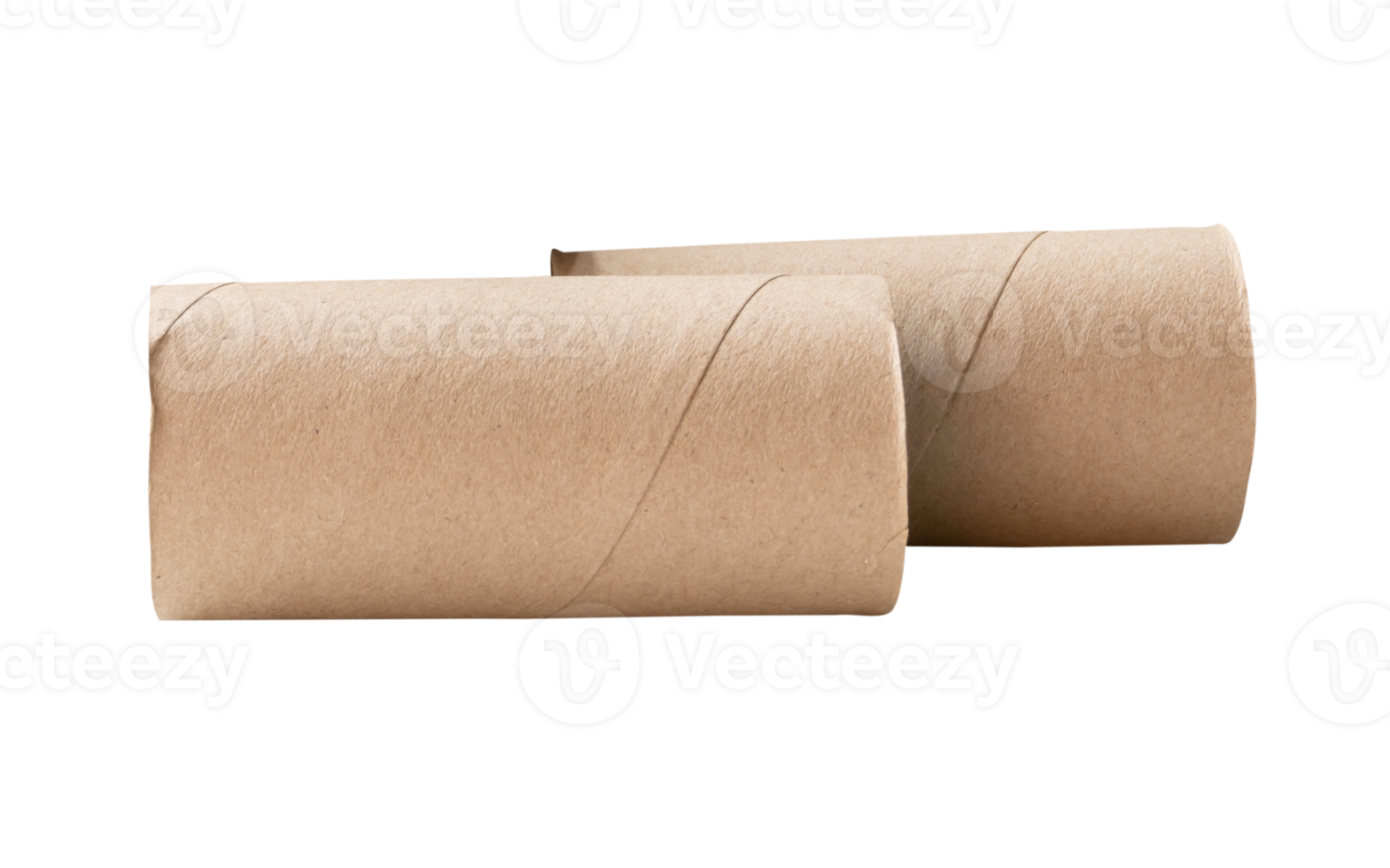 Two tissue paper cores or toilet paper tubes after used out in toilet or restroom isolated with clipping path in file format png