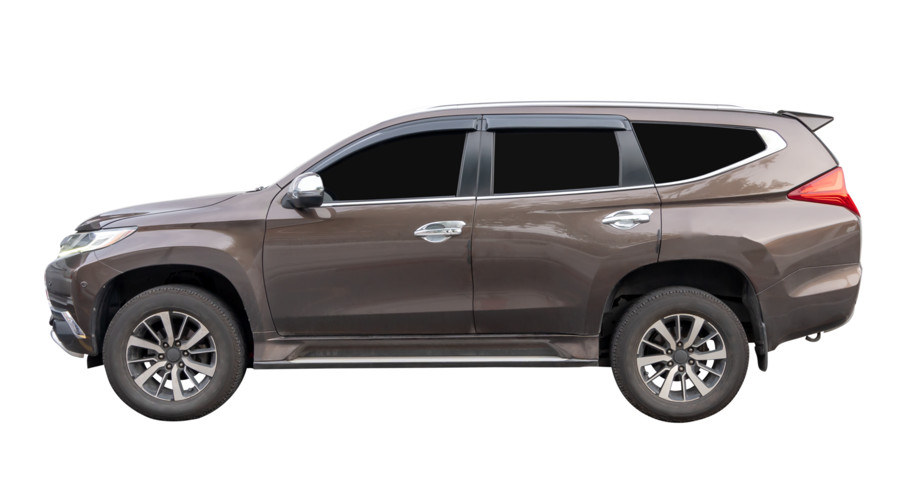 Left side view of elegant gray or dark gray SUV sports car isolated with clipping path in file format png