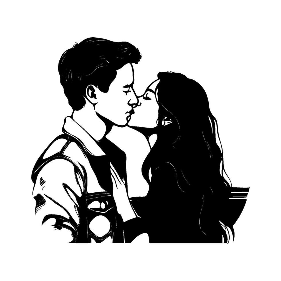 Silhouette of a couple kissing in a minimalist style. Illustration for Wedding day, Valentine's day. vector