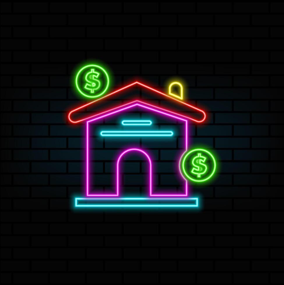 neon style. sell house ad sign real estate. Mortgage loan icon sign and symbol. mortgage loan logo concept vector
