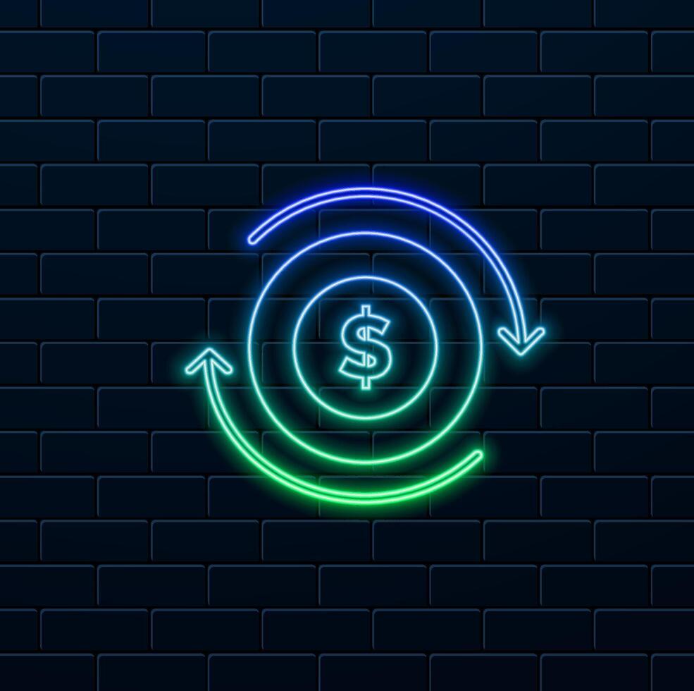 currency money dollar with arrows line style icon. neon style.Cash back coin icon. Icon illustration for refund vector