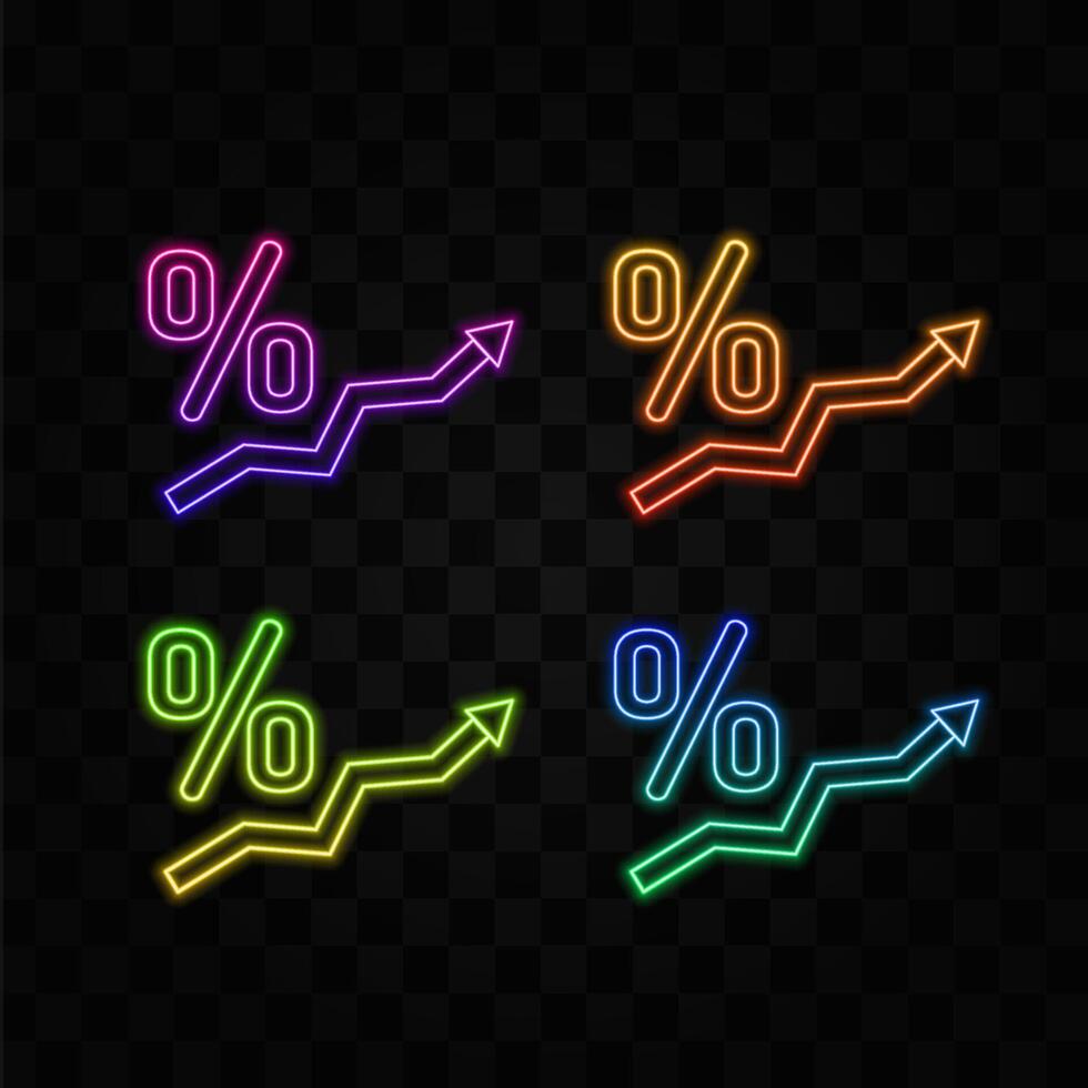 rising trend bar chart with signal. neon style. percentage and up arrow, inflation or tax icon illustration vector