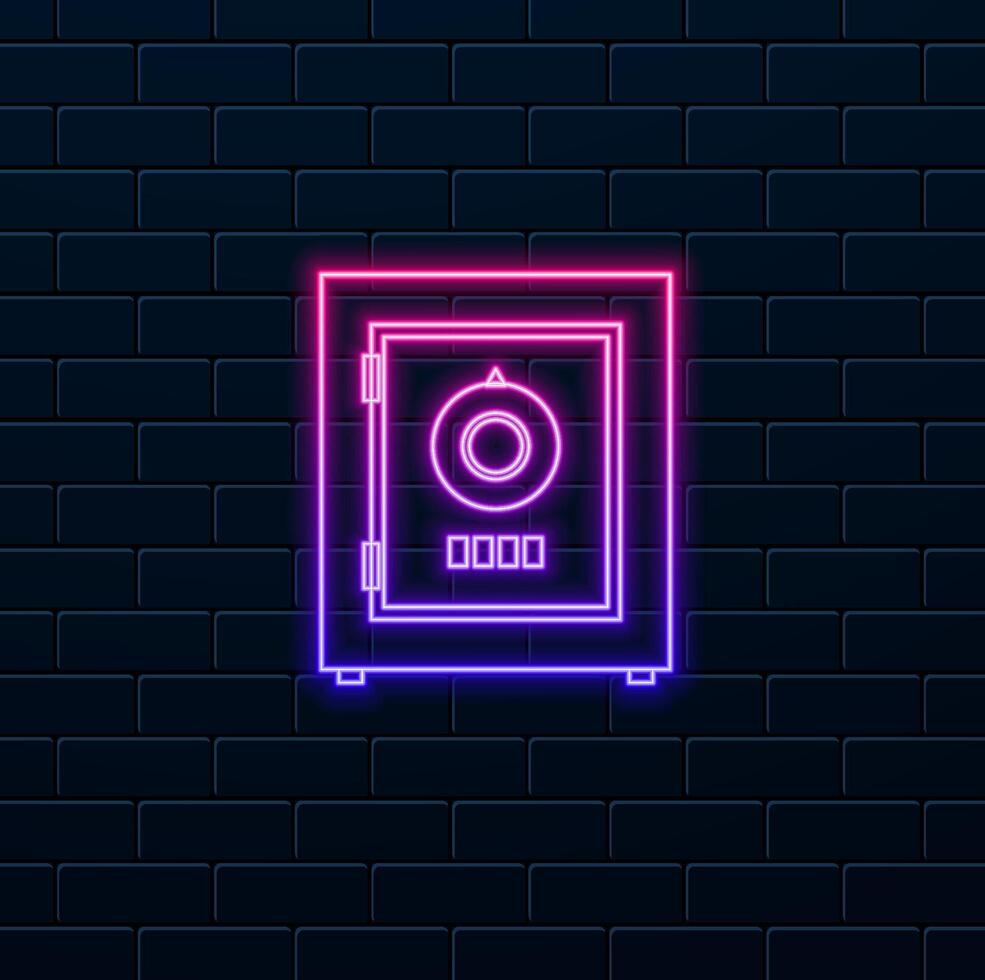 icon of security, safe, coins and other objects. neon style. It also includes security elements vector