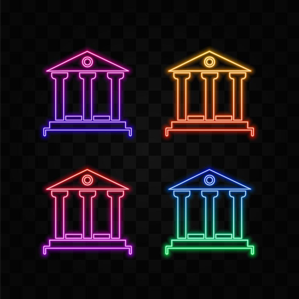 Building icon, court, bank, landmark, symbol, architecture. neon style. vector