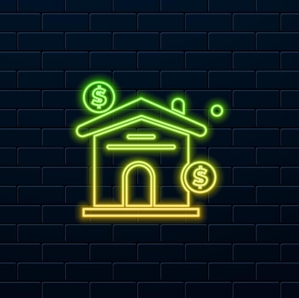 sell house ad sign real estate. neon style. Mortgage loan icon sign and symbol. mortgage loan logo concept vector