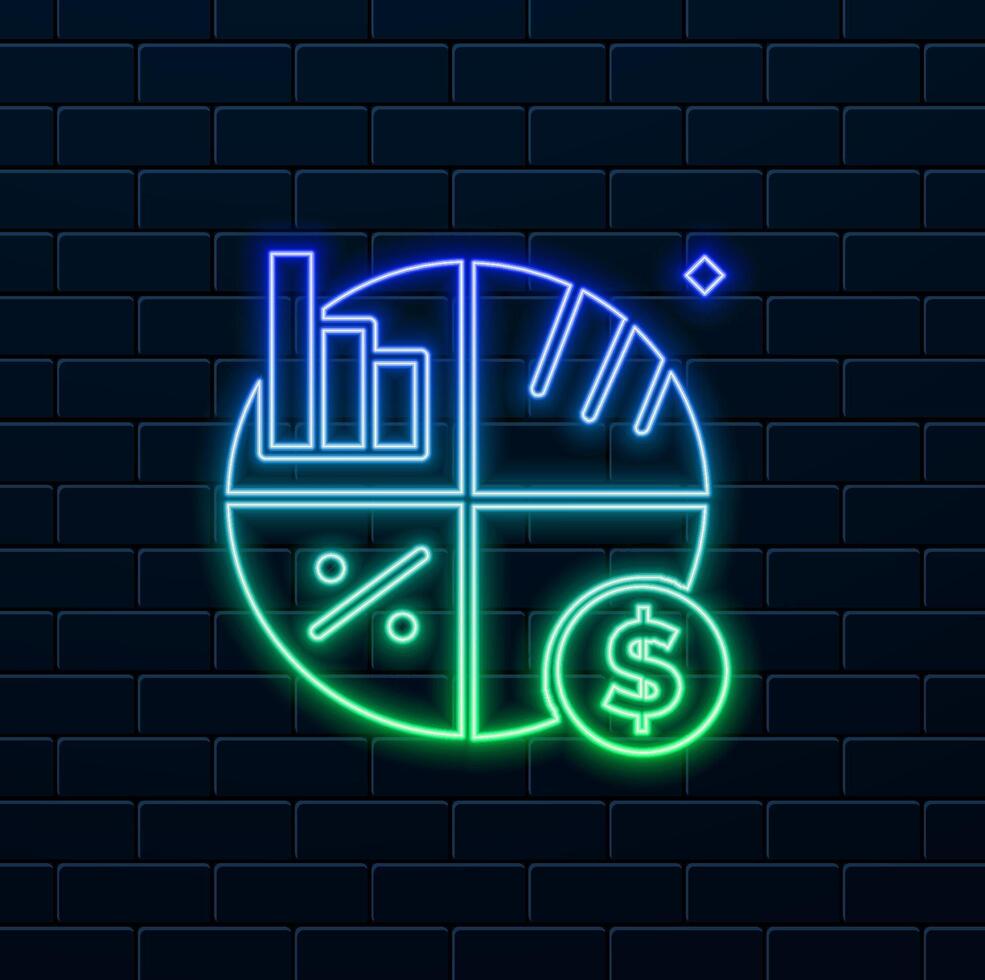pie chart. neon style. image of gross margin icon Can be used for accounting vector