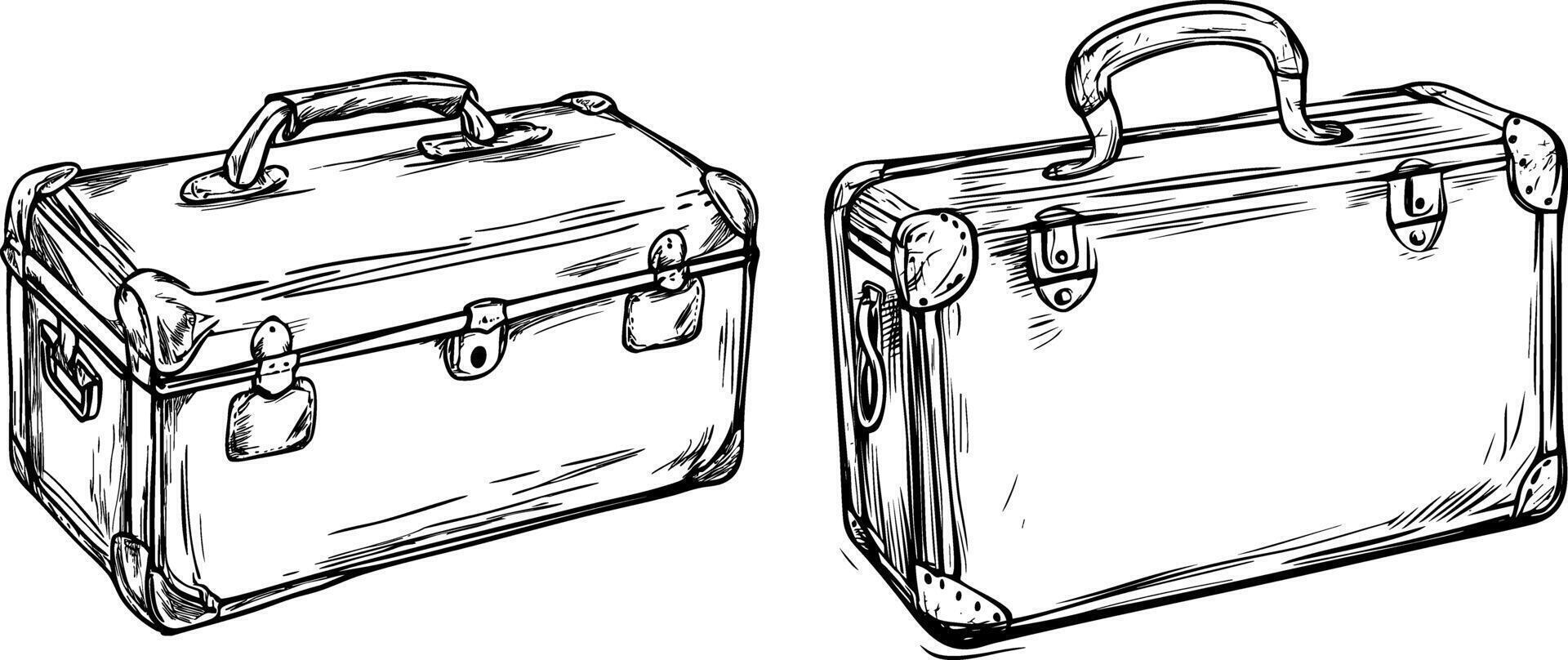 Vintage sketch of two travel luggage suitcases with handles. vector