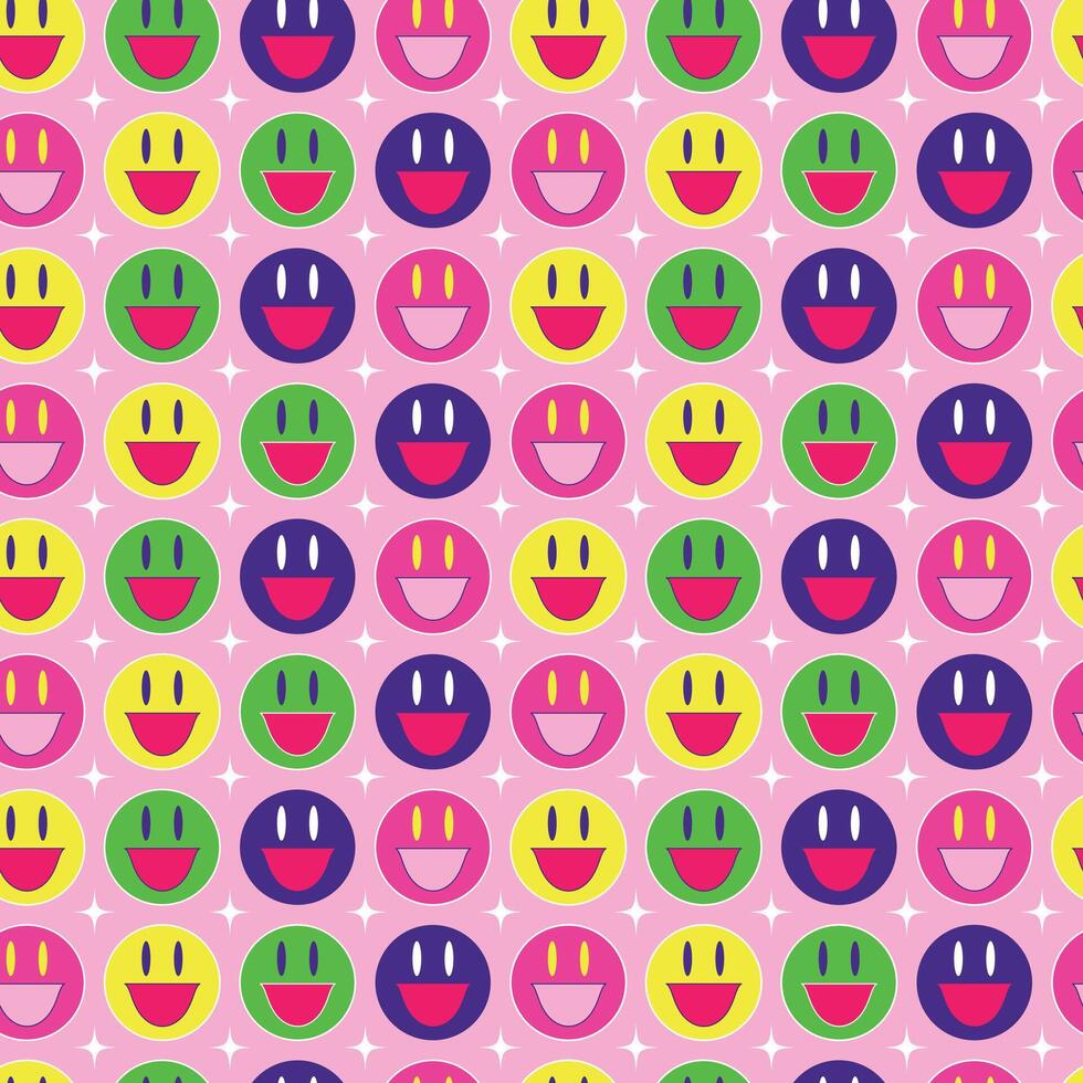 pink playful cute seamless pattern with funny faces vector