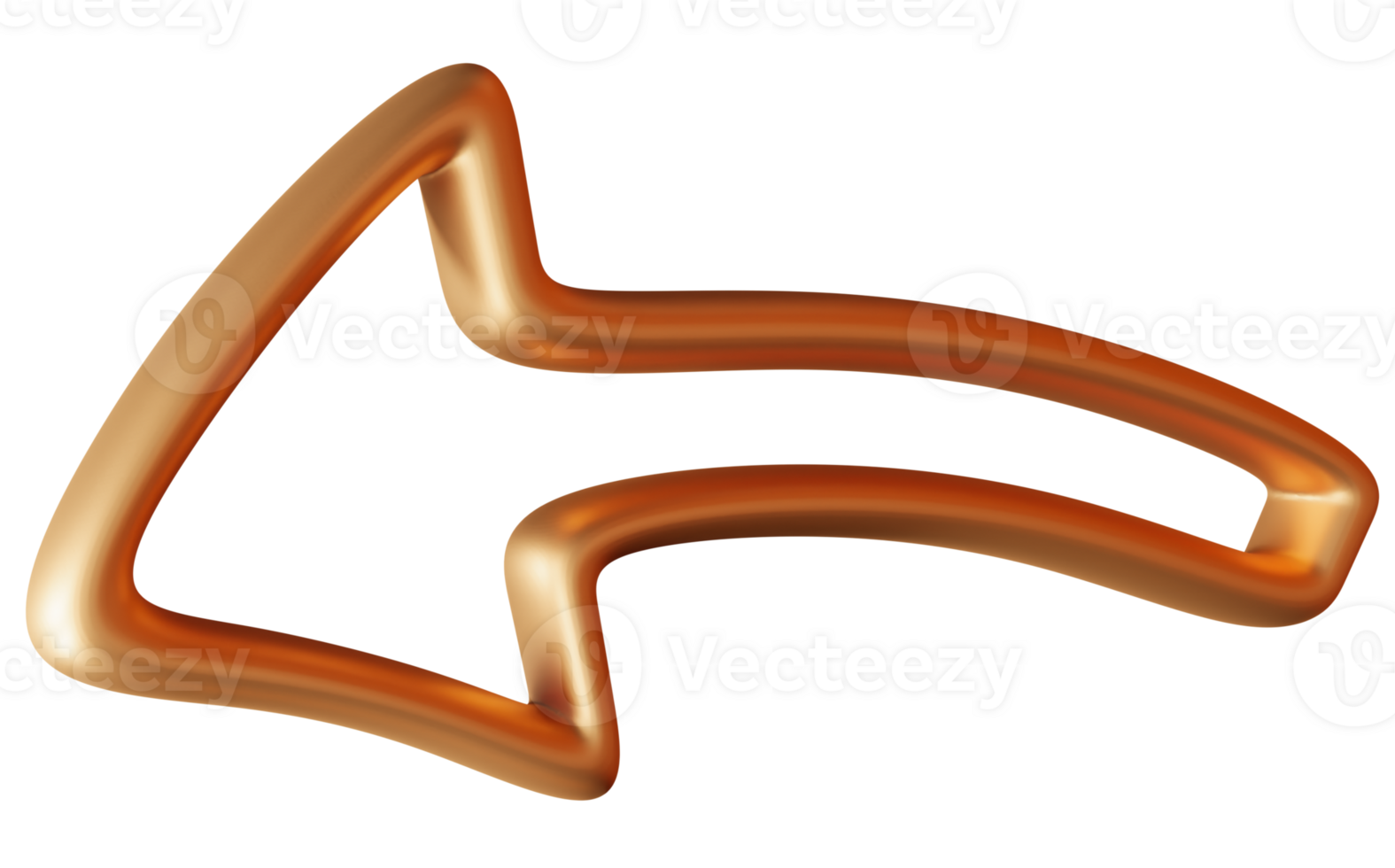 Golden arrow designed in three-dimensional form. Polished appearance against transparent backdrop. 3D arrow png