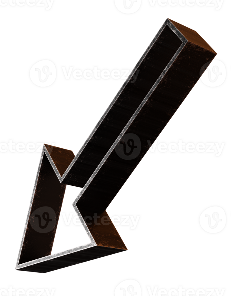 Black metallic arrow rendered in 3D, isolated on a transparent background. png
