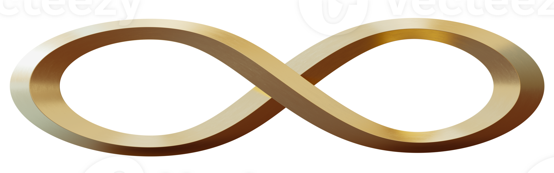 3D infinity symbol rendered in a golden hue, isolated against transparent background, showcasing smooth, elegant curves. png