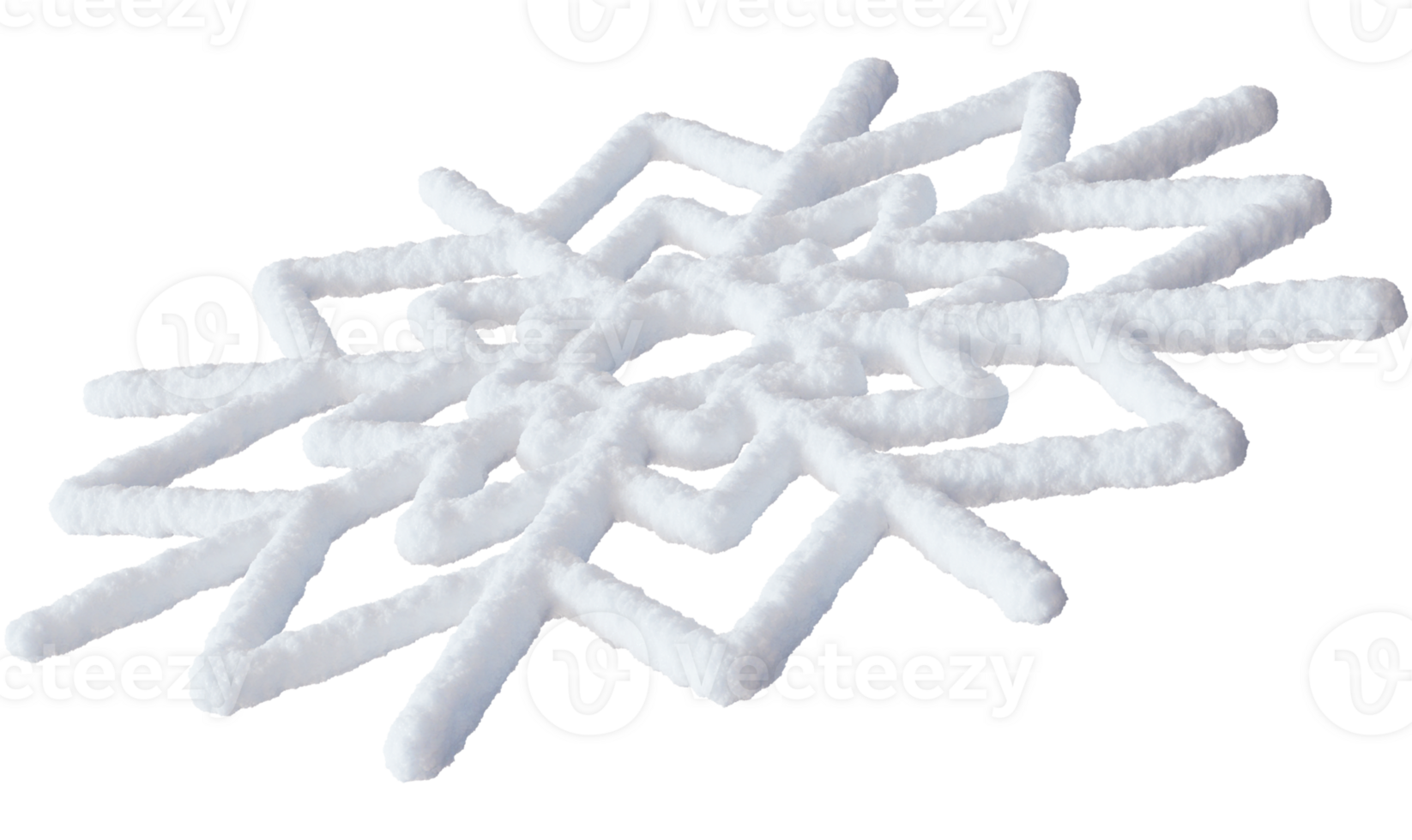 3D snowflake isolated on transparent background, perfect for winter themed projects or decorations. Realistic, white snow flake shape. png