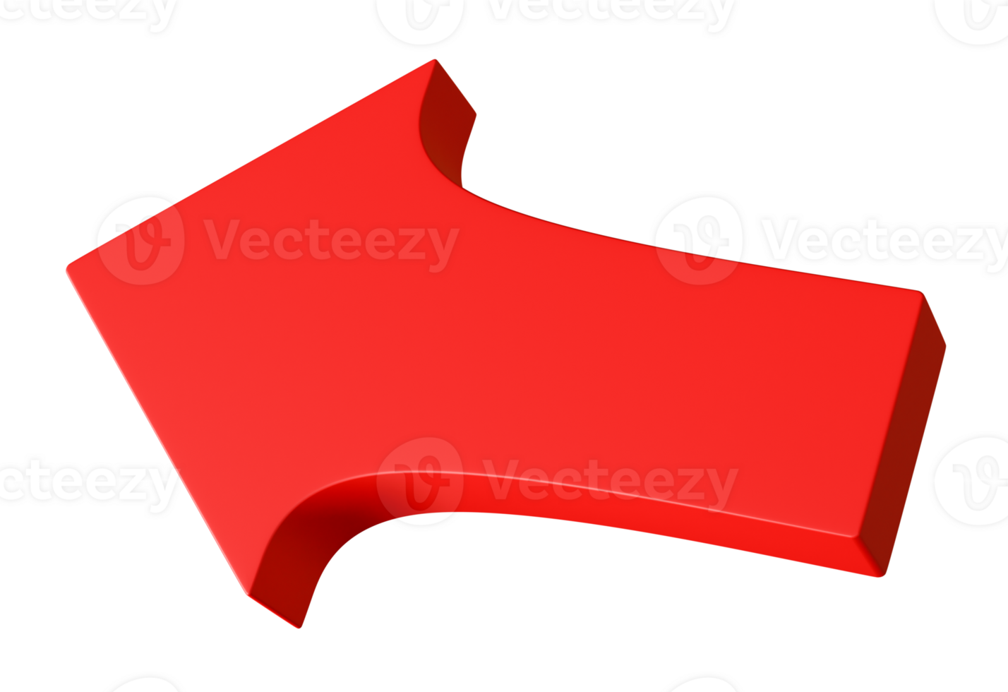 Red arrow in a three-dimensional style, isolated against clean transparent background, ideal for design and navigation purposes. 3D png