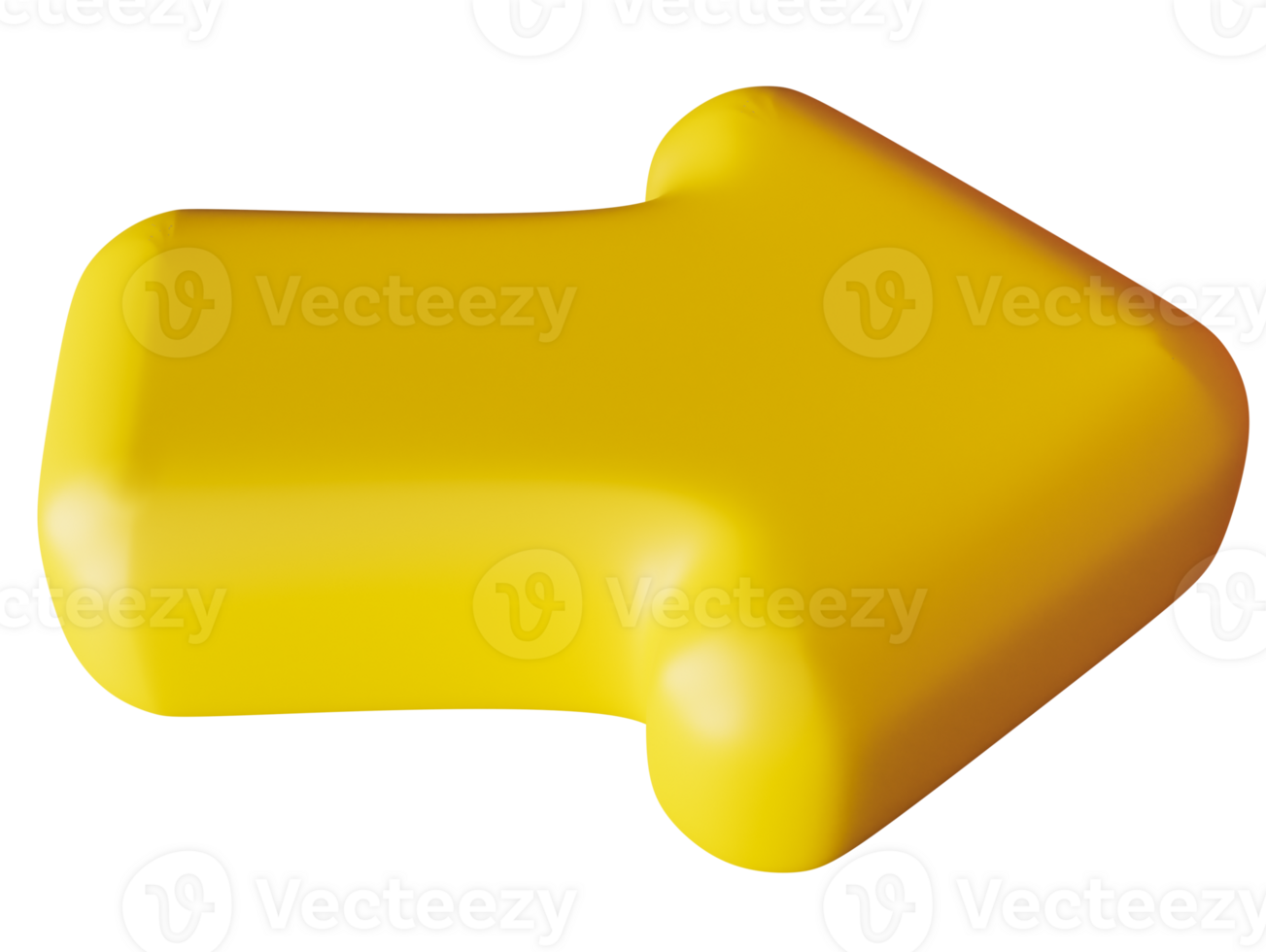Vibrant yellow arrow in a three-dimensional style, isolated against clean transparent background, ideal for design and navigation purposes. png