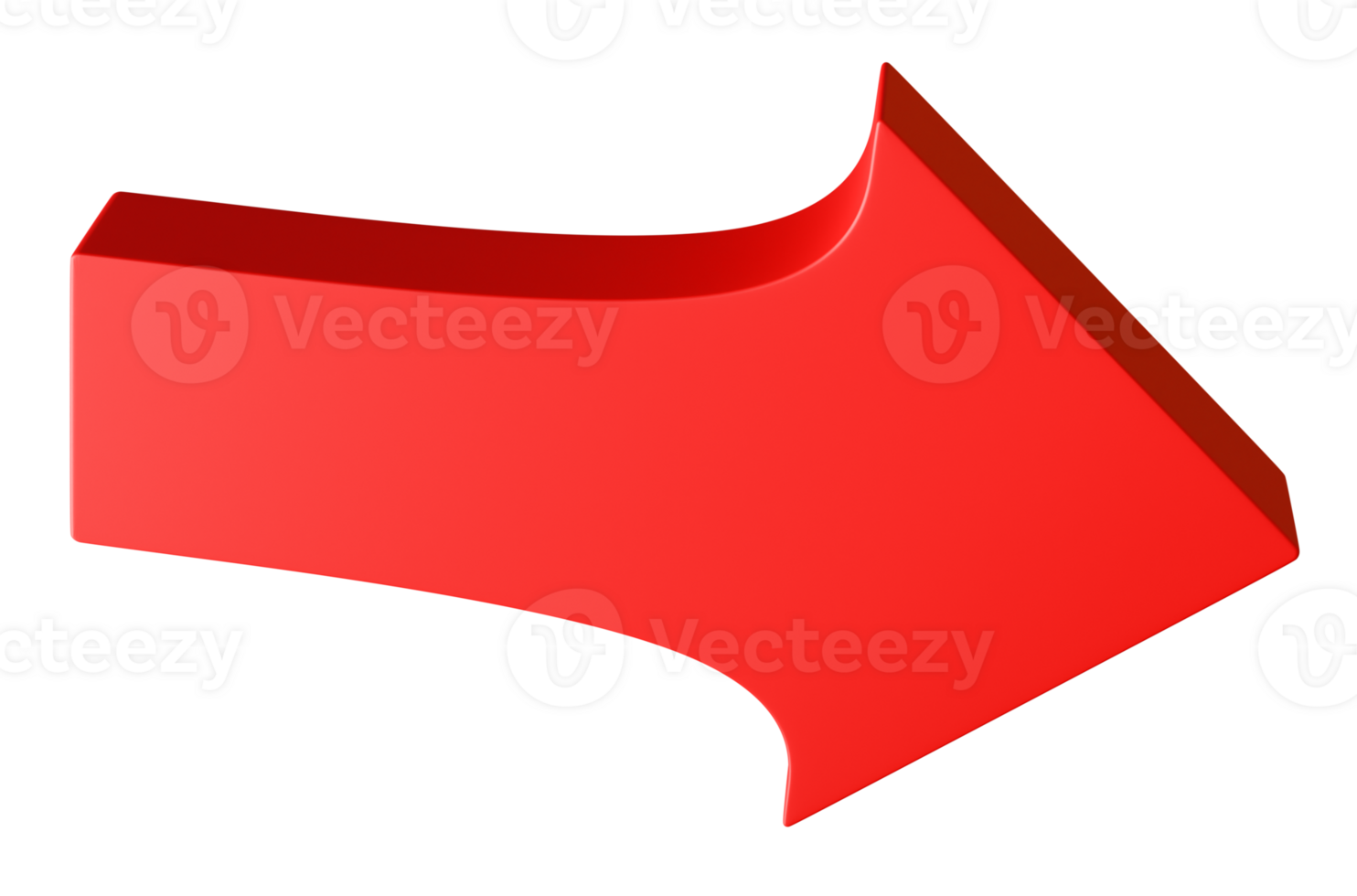 Red arrow in a three-dimensional style, isolated against clean transparent background, ideal for design and navigation purposes. 3D render. png