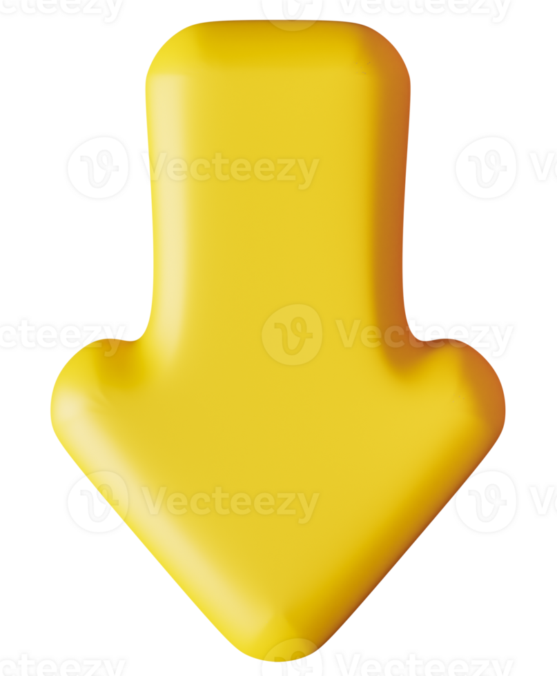 Vibrant yellow arrow in a three-dimensional style, isolated against clean transparent background, ideal for design and navigation purposes. 3D. png