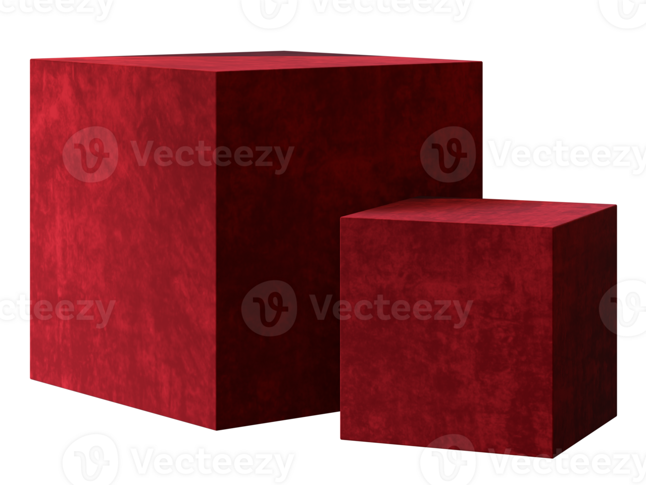 This 3D podium set features two red geometric shapes designed for showcasing products. The isolated design enhances the focus on items displayed, perfect for marketing needs png