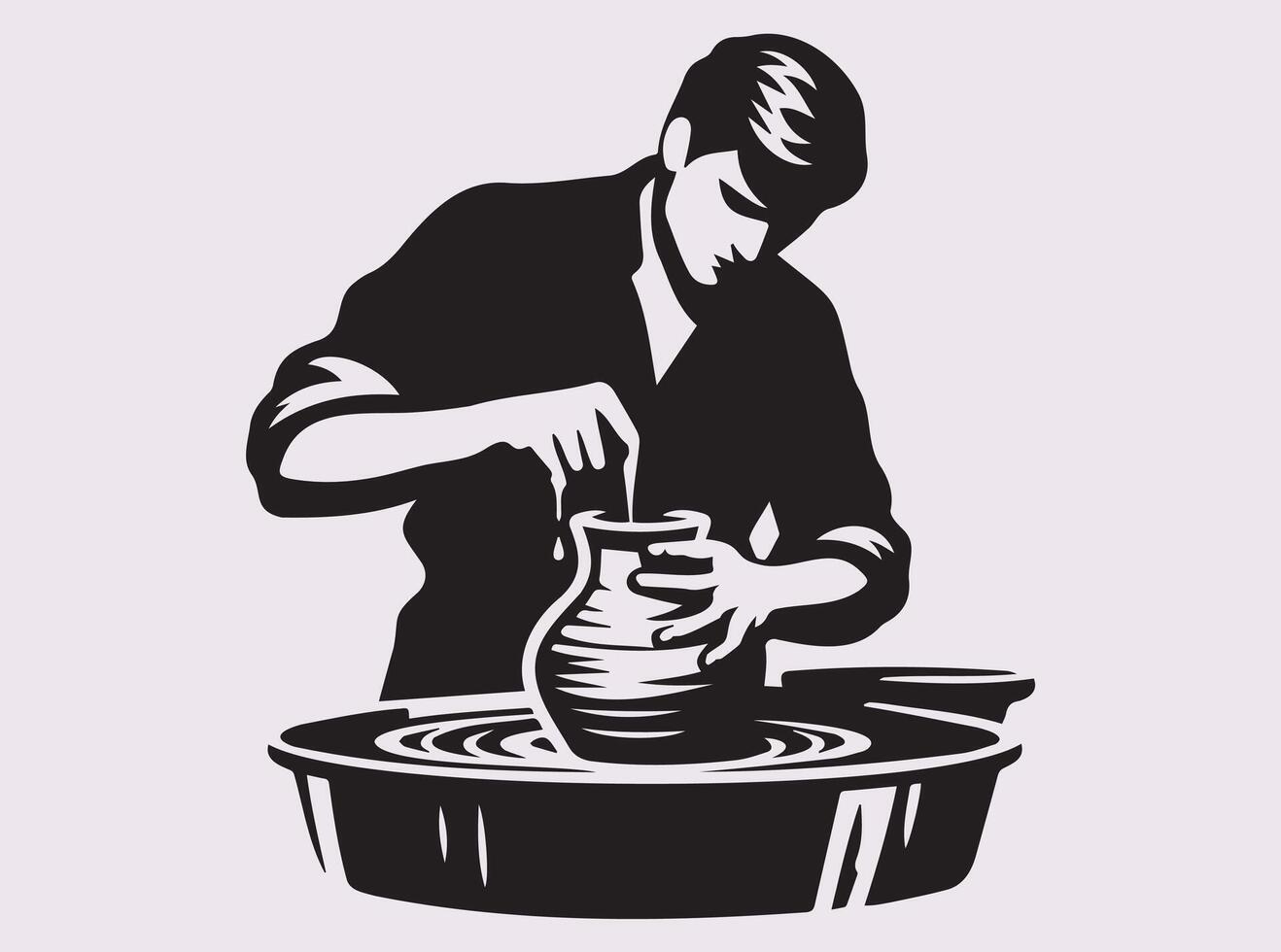 Black Silhouette of a Potter Shaping Clay into Beautiful Handmade Pottery Pieces vector