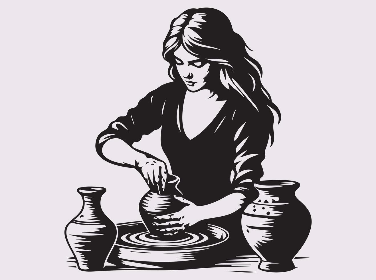 Potter Silhouette Focused on Shaping a Clay Pot - Handmade Ceramic Work vector