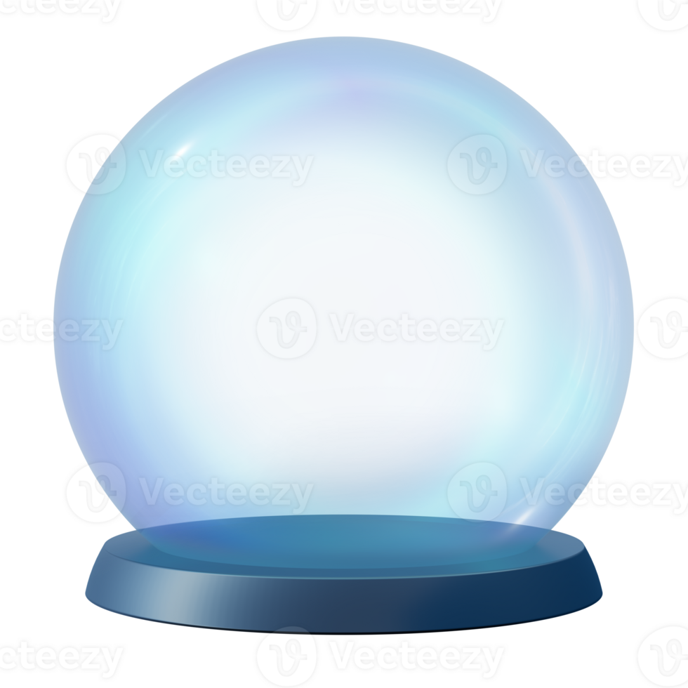 Empty snow globe with glass surface. Its smooth base is designed for showcasing unique miniature scenes, perfect for creative displays. Snowglobe isolated on transparent background. 3D render. png