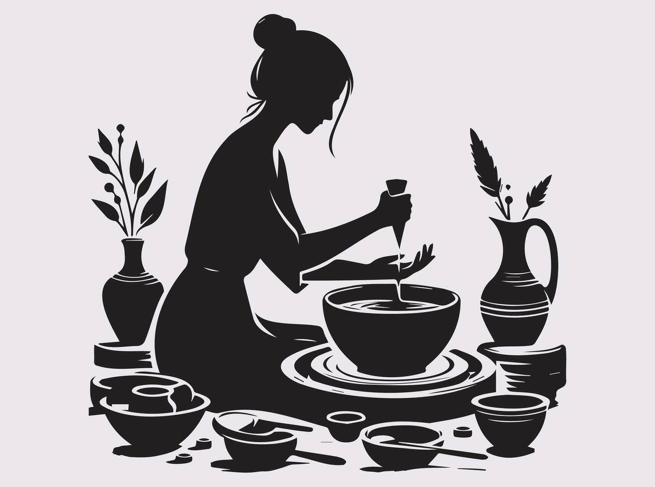 Artistic Black Silhouette of a Potter Working with Clay - Traditional Craftsmanship vector