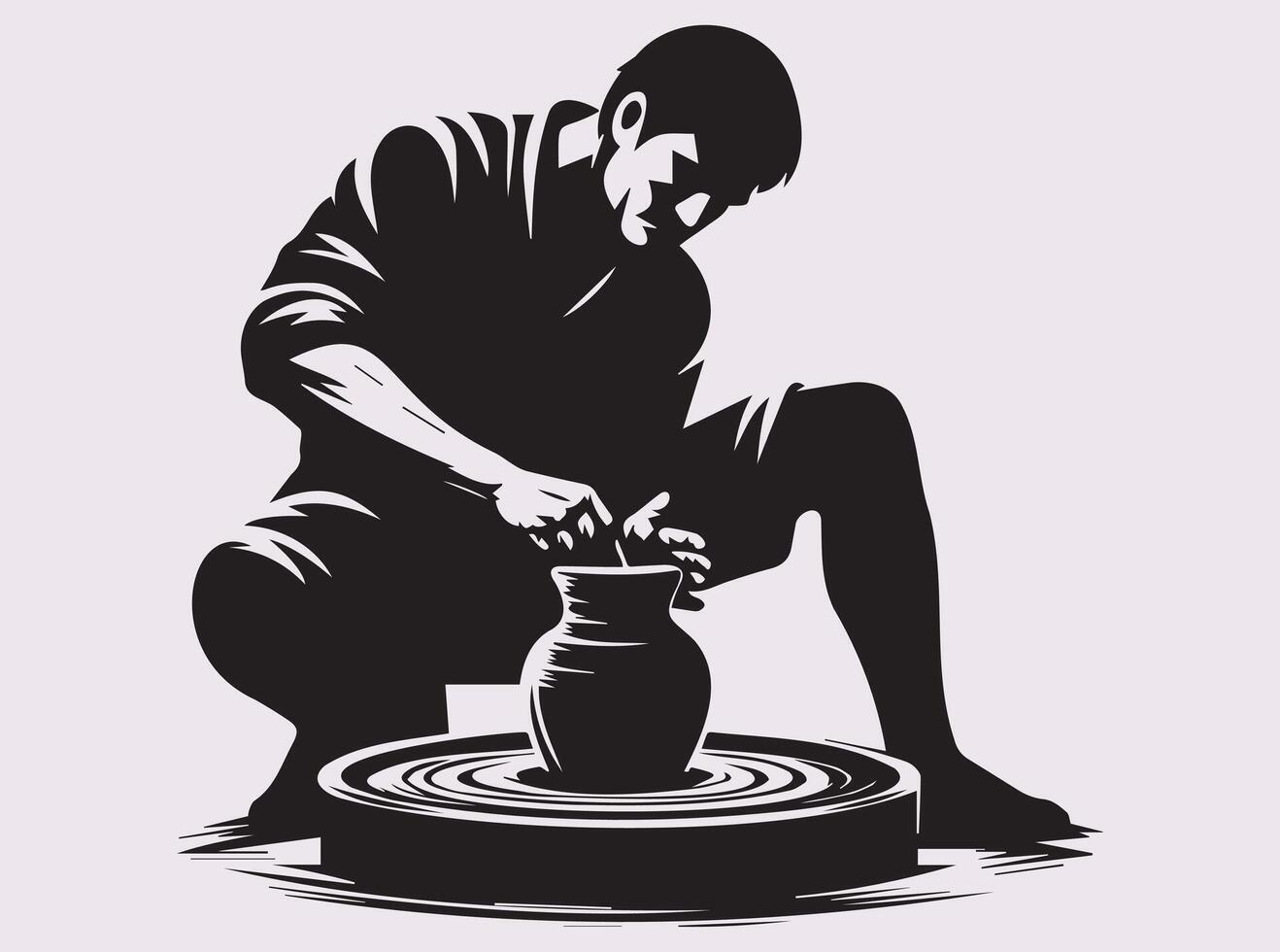 Silhouette of a Ceramic Artist Molding Clay into Beautiful Pottery on a Wheel vector