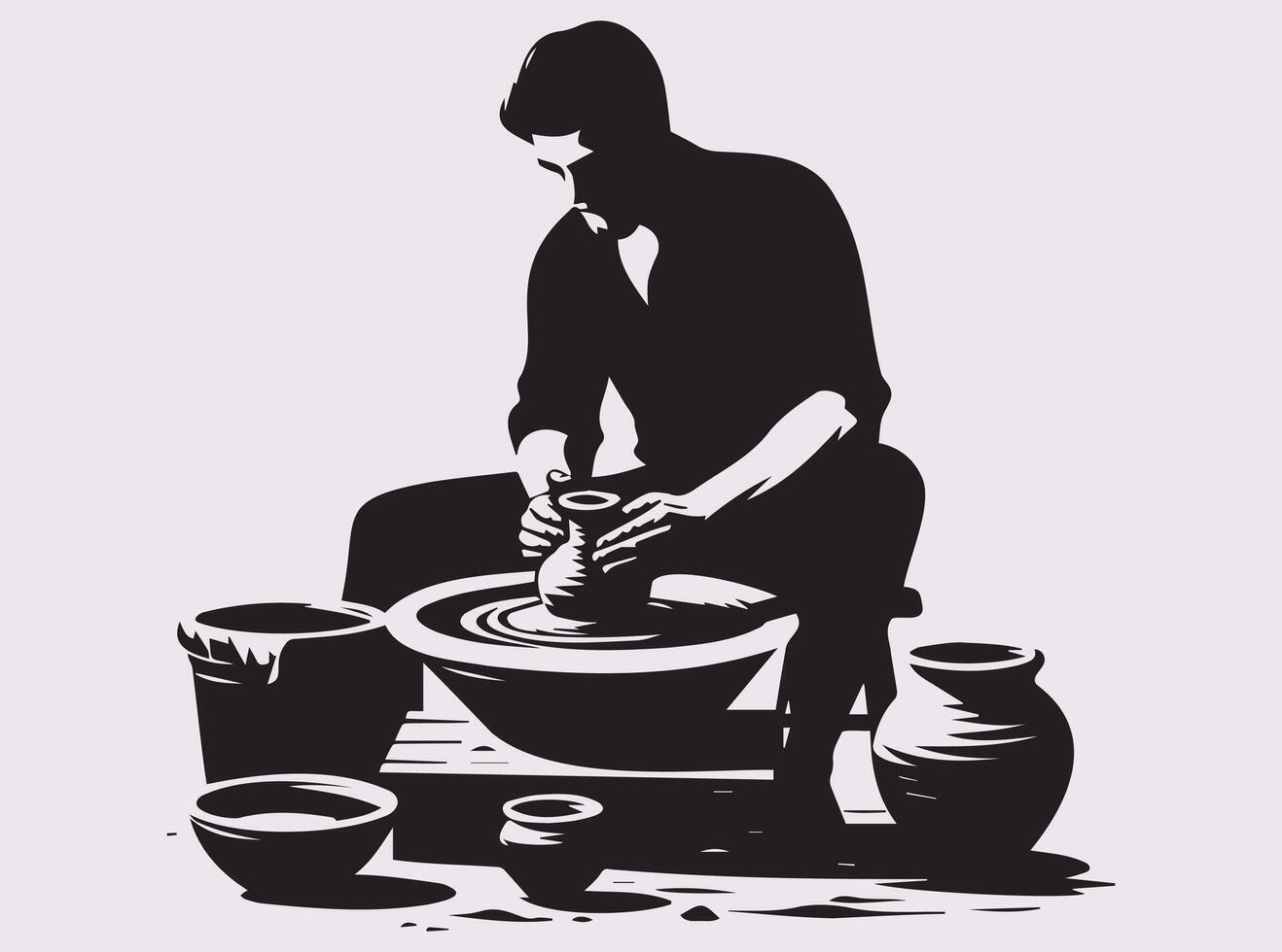 Potter Shaping Clay with Precision and Skill Black Silhouette of a Craftsman at Work vector