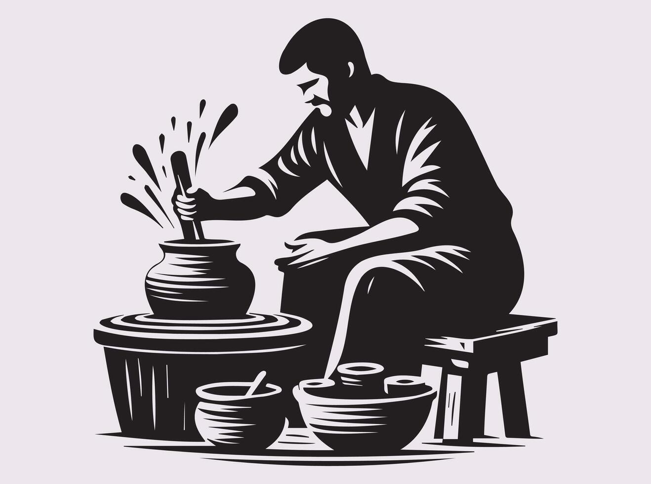 Black Silhouette of a Passionate Potter Sculpting Clay into Stunning Pottery Pieces vector