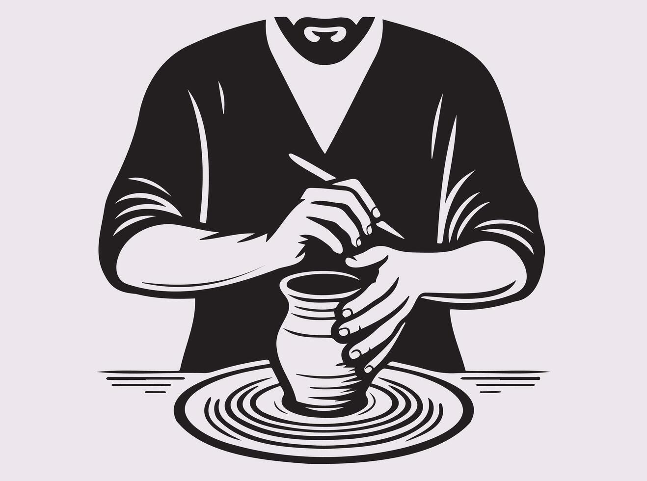 Black Silhouette of a Potter Crafting Ceramic Pottery with Skilled Hands in a Studio vector