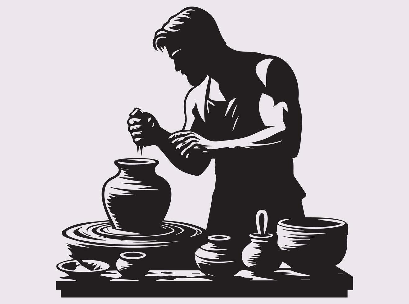 Silhouette of a Skilled Potter Molding Clay into Unique Handmade Pottery Creations vector