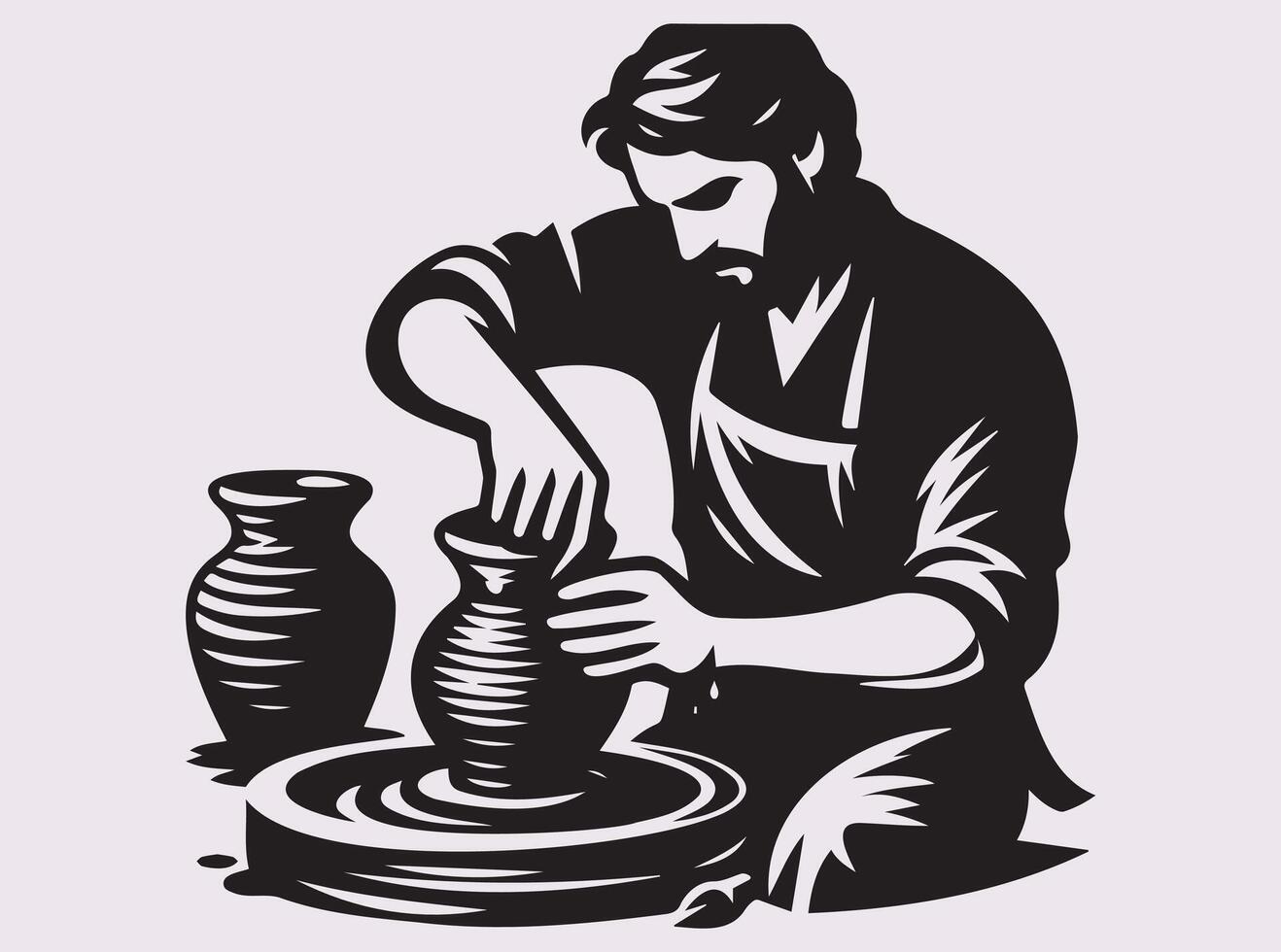 Potter Creating Pottery on a Wheel Black Silhouette Art of a Skilled Ceramic Artist vector