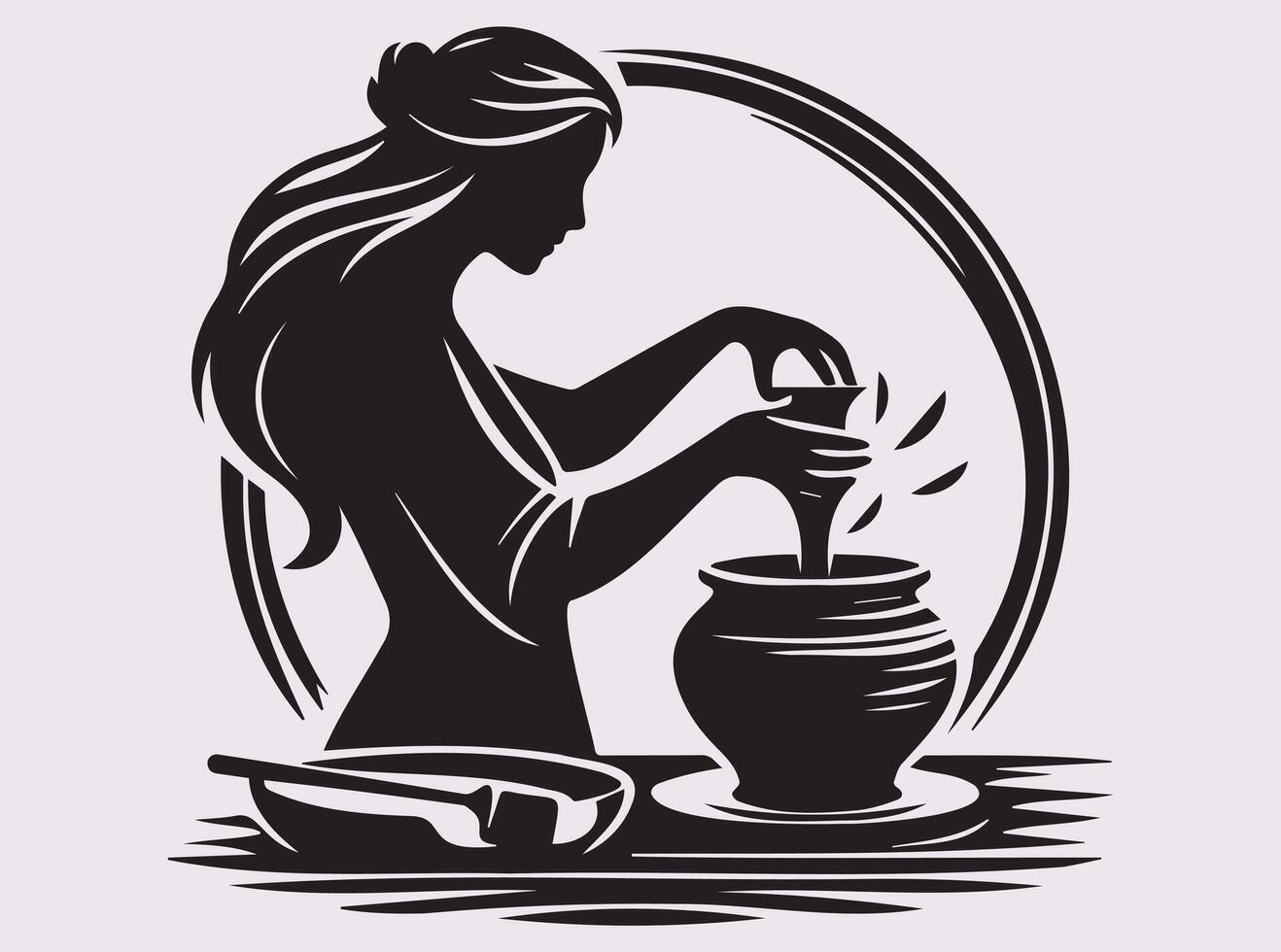 Woman Potter Shaping a Clay Pot Silhouette - Artistic Handmade Ceramic vector