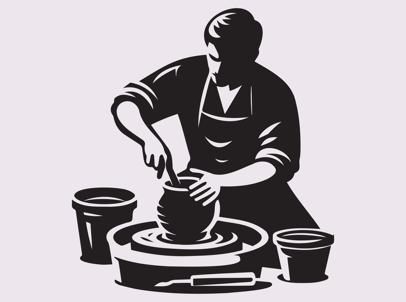Traditional Potter at Work Creating Handmade Pottery Black Silhouette Illustration vector