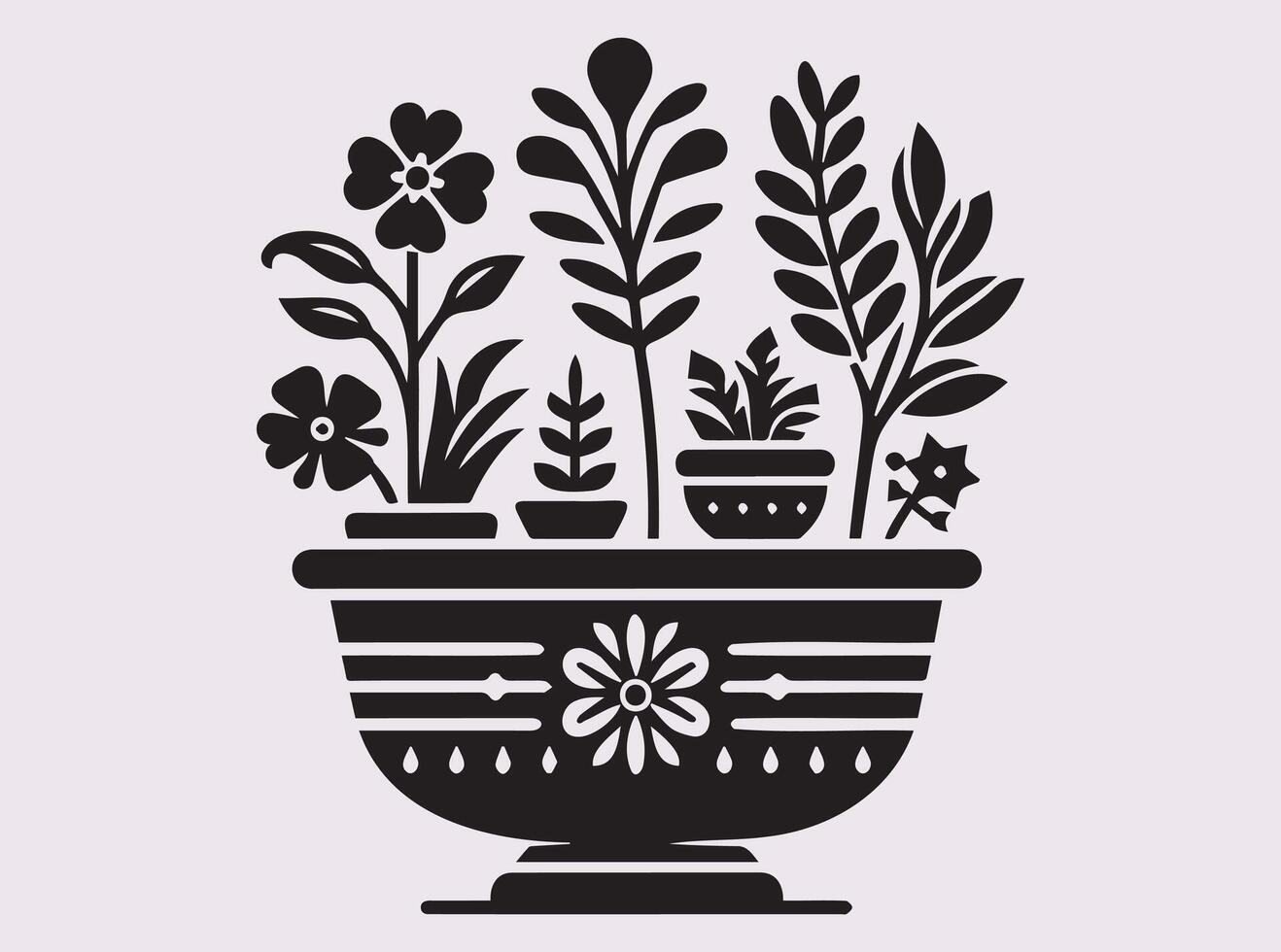 Timeless Planter Pottery Silhouette in Black for Wall Art and Craft Inspiration vector