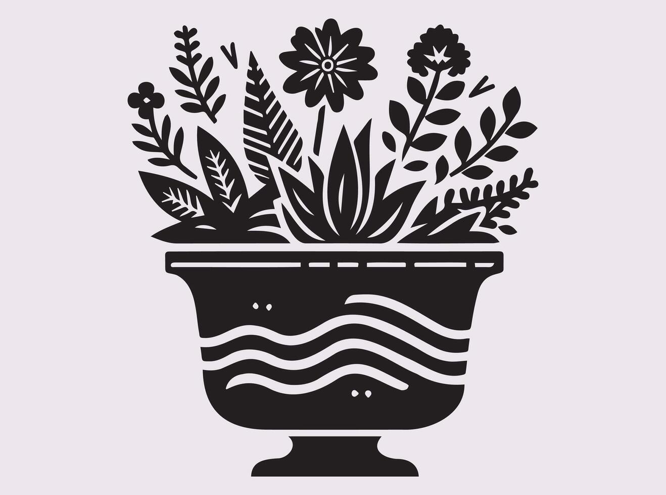 Handmade Style Planter Pottery Silhouette in Black for Artistic and Rustic Decor Themes vector