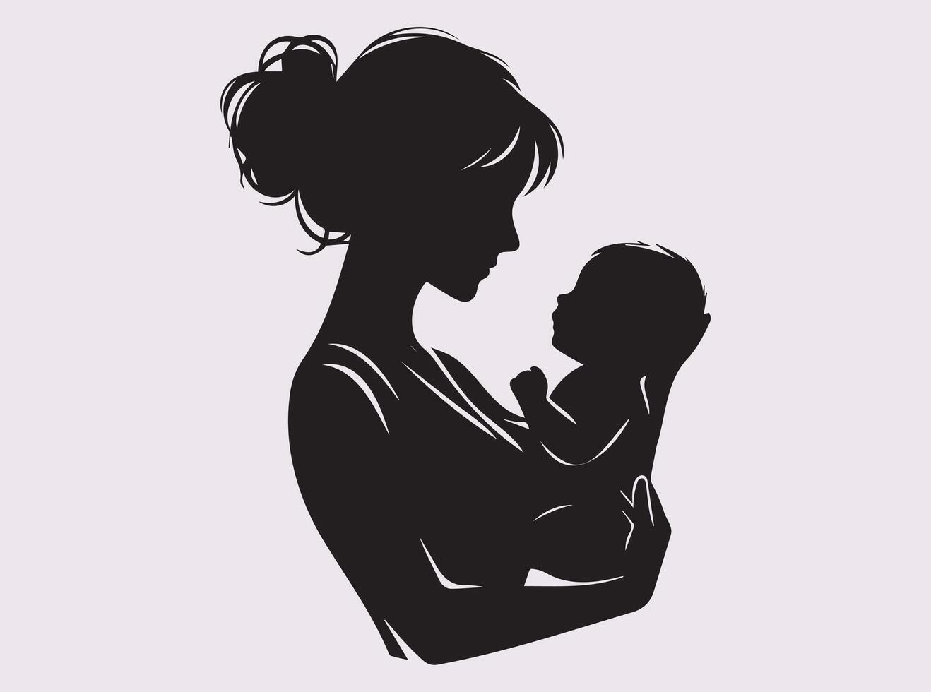 Touching Scene of a Mother Cradling Child in Stylish Black Silhouette vector