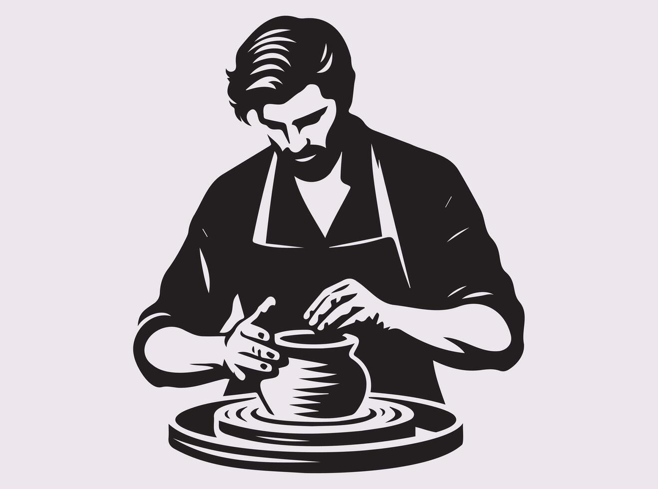 Potter Working on a Clay Wheel Black Silhouette Art of a Talented Ceramic Artisan vector