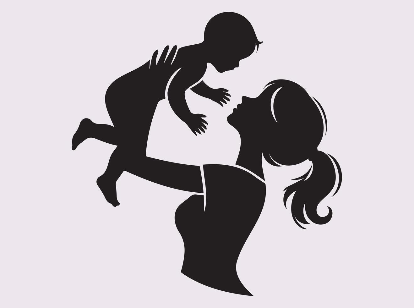 Mom Lifting Child in Joyful Embrace in Timeless Black Silhouette vector