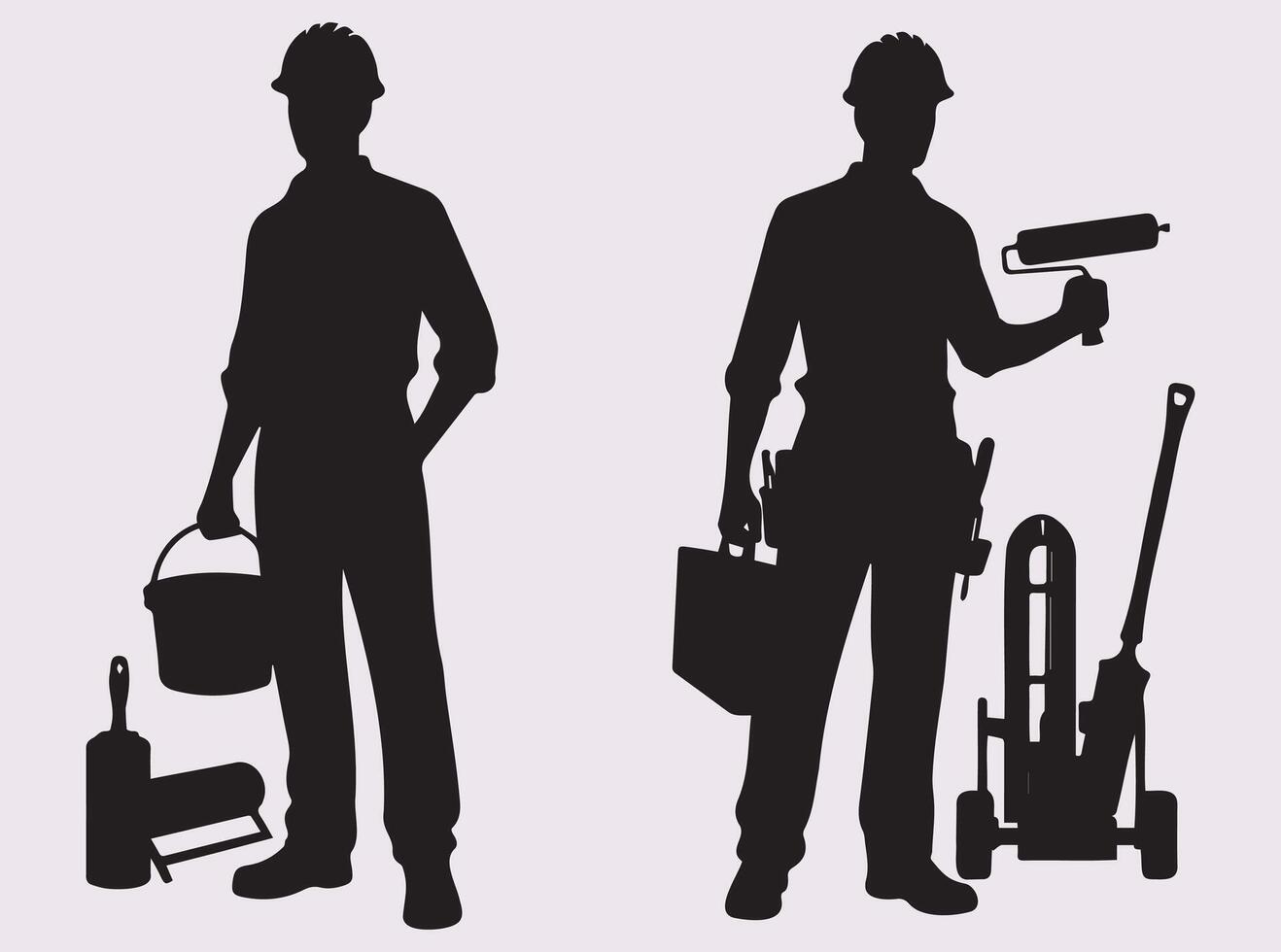 Professional Construction Worker Silhouette with Helmet and Tools vector