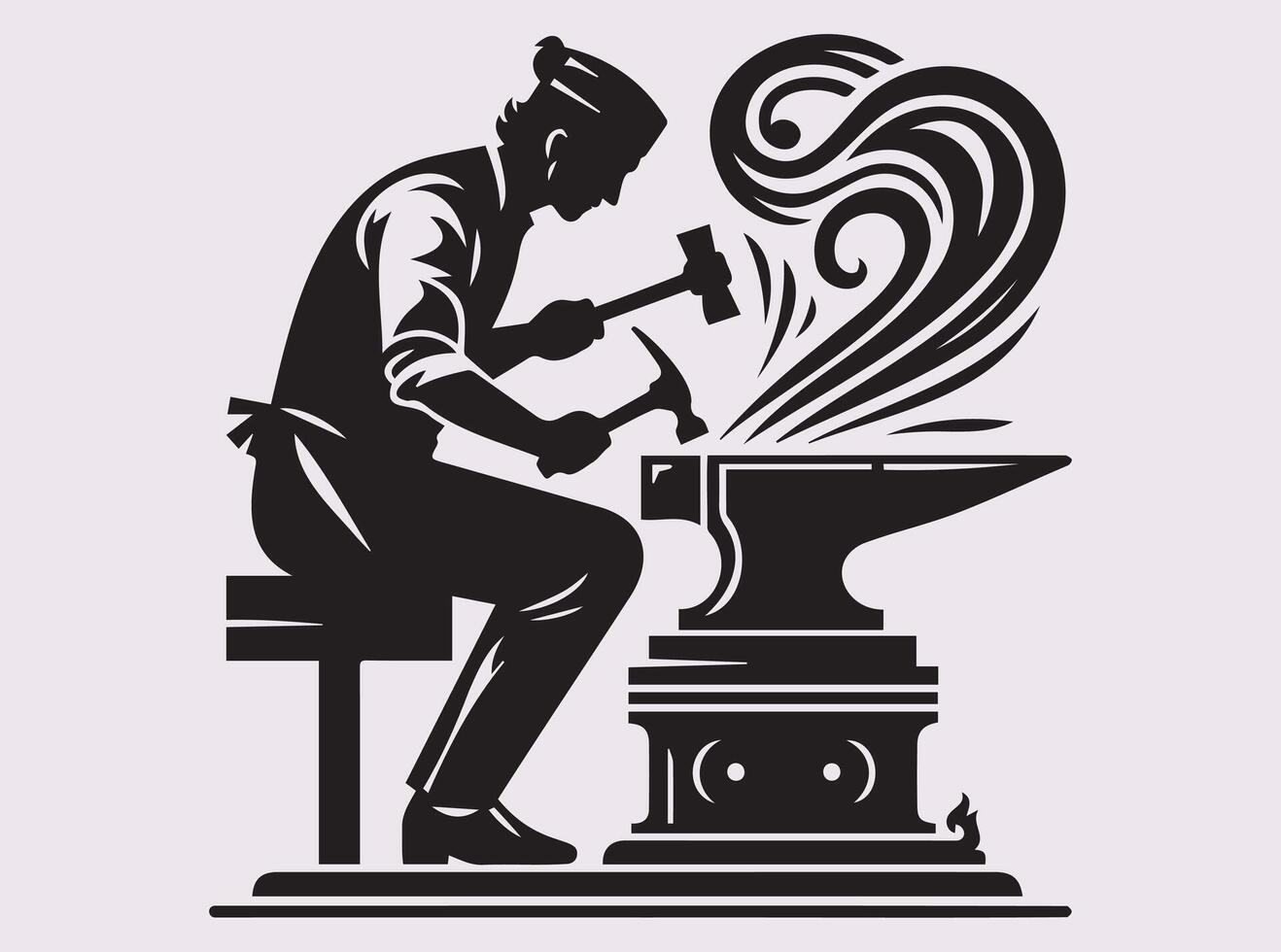 Artistic Blacksmith Silhouette of a Skilled Tradesman Working in a Metal Workshop vector