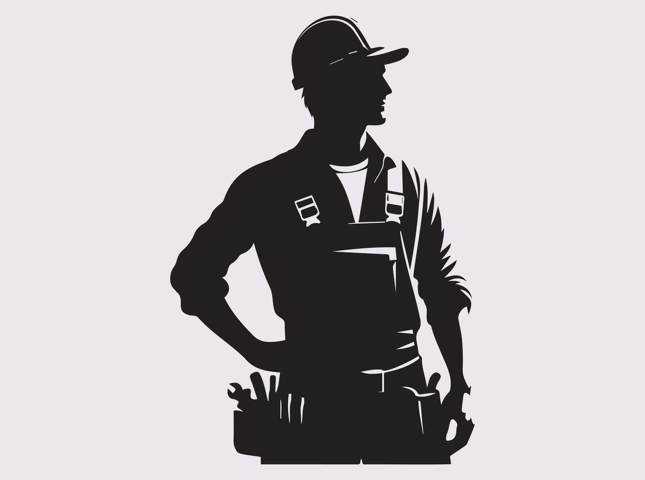 Silhouette of a Construction Worker Performing Heavy Duty Tasks vector