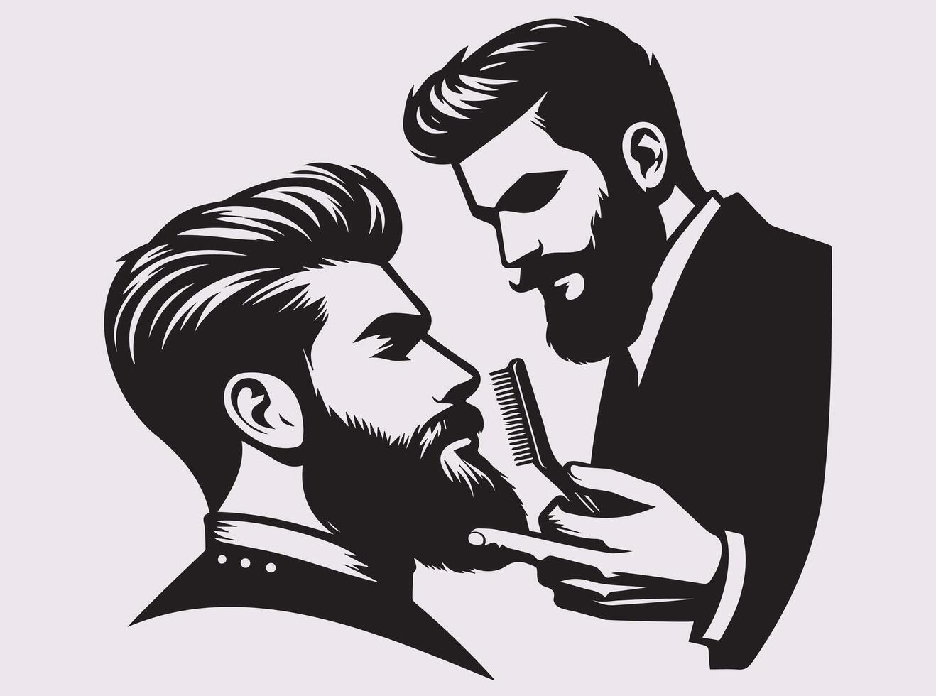 Stylish Barber Silhouette of a Hairdresser with a Beard Trimmer and Razor for Grooming Artwork vector