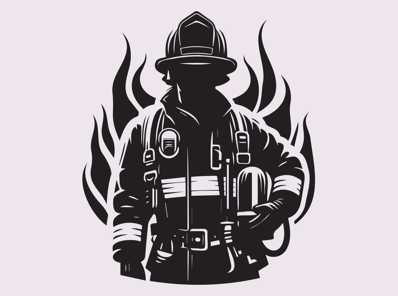 Firefighter Silhouette Showcasing a Firefighter Using Fire Extinguishing Tools vector