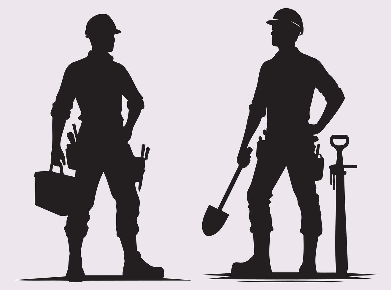 Silhouette of a Construction Worker with Tools and Equipment vector