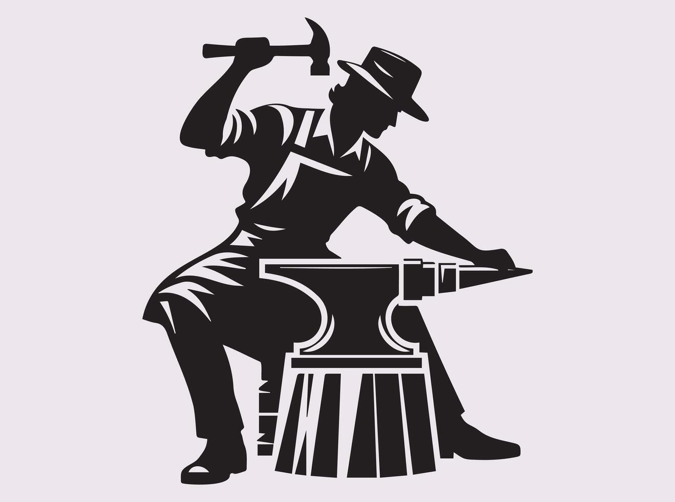 Vintage Style Blacksmith Silhouette of a Craftsman Forging Metal by Hand vector