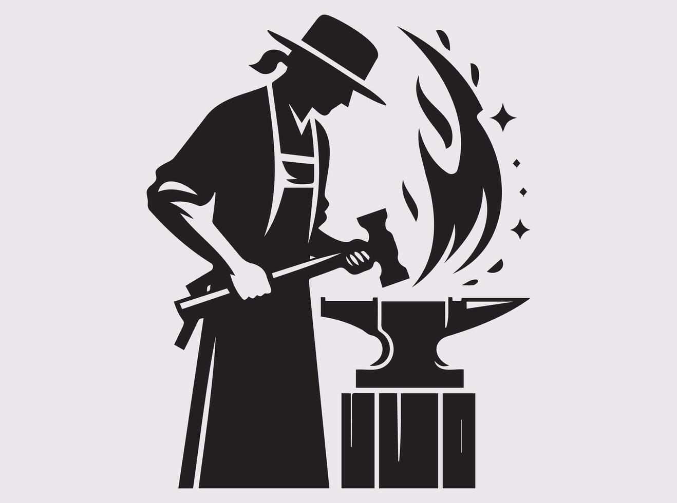 Silhouette of a Blacksmith at Work Forging Metal with Strength and Precision vector