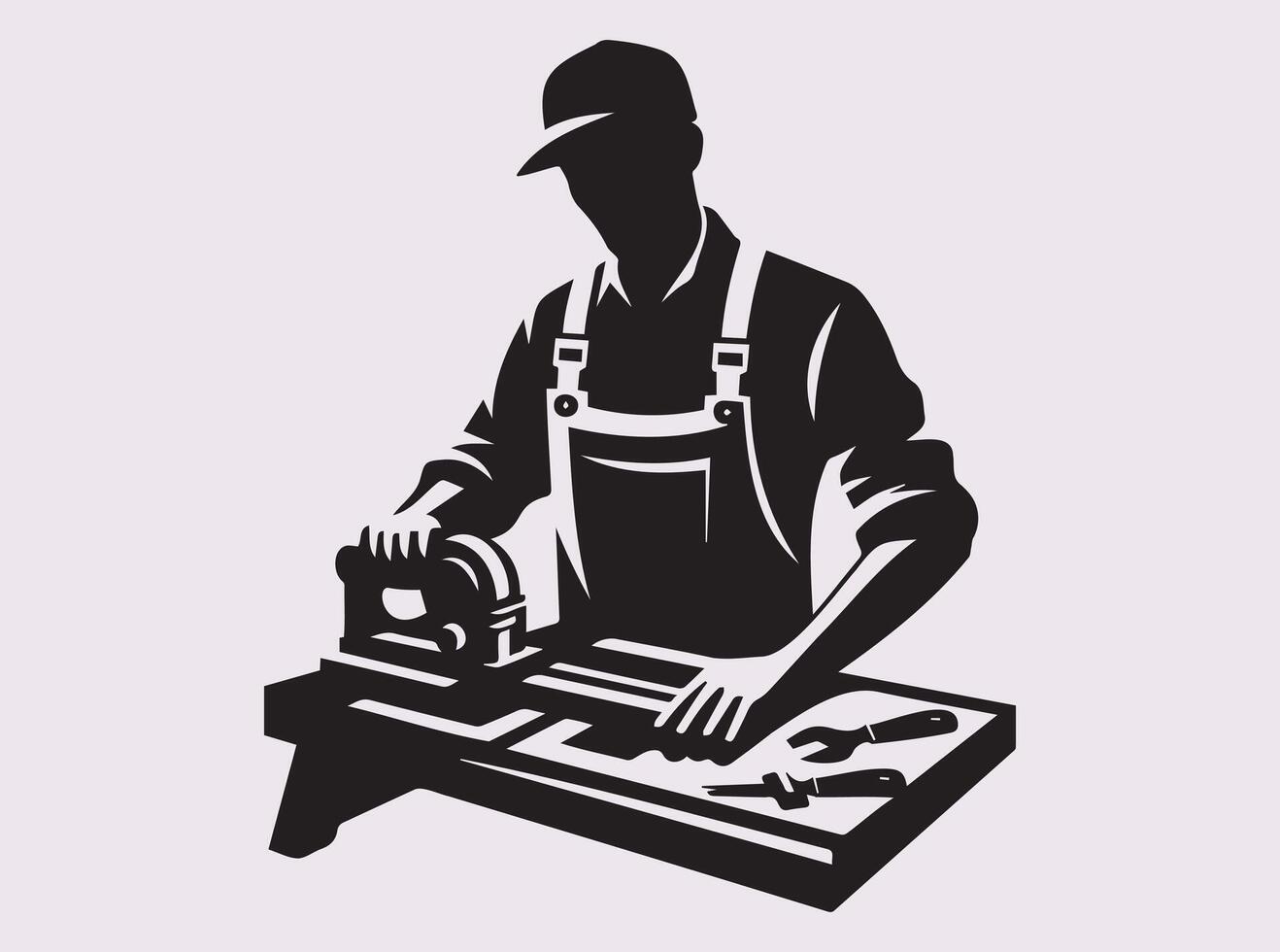 Carpenter Silhouette of a Skilled Artisan Using Traditional Woodworking Tools vector