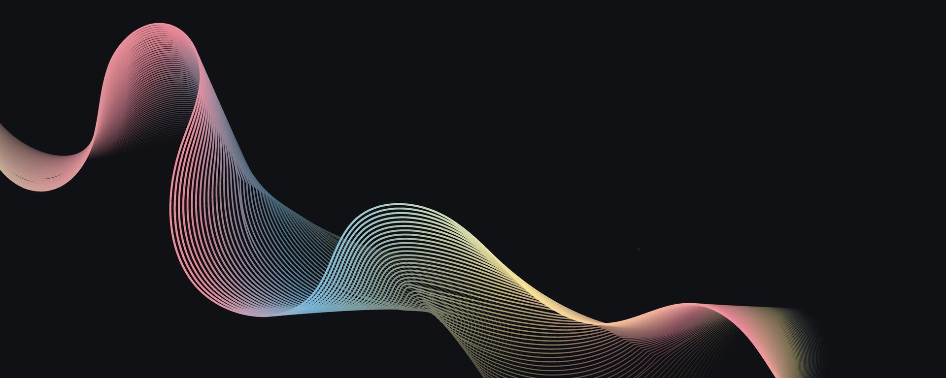 abstract soft rainbow-colored wavy ribbon on dark background, modern minimal smooth design with flowing curve and subtle gradient light for creative visuals vector