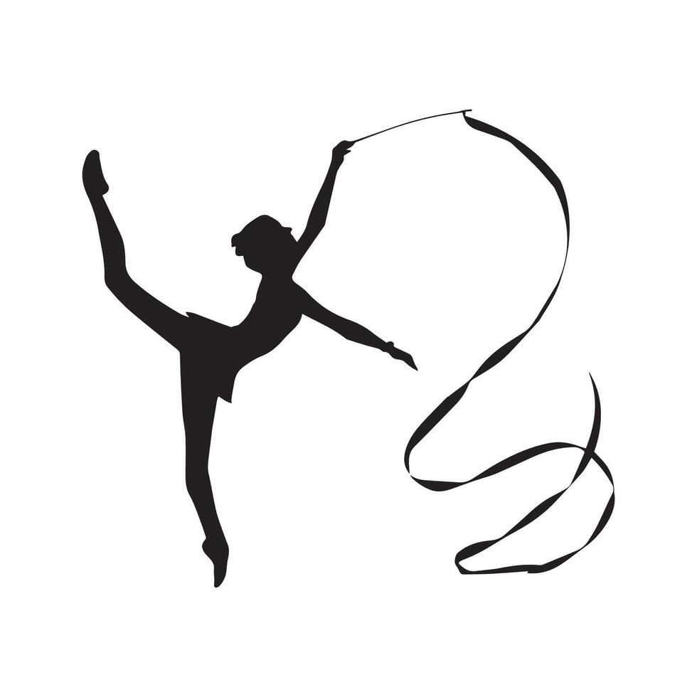 Gymnast Ribbon Dance Silhouette vector